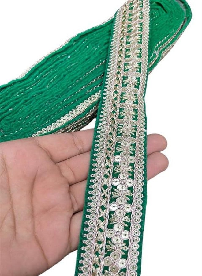 Deep's Creation Velvet Zari Laces for Sewing Decorations & Craft, 9 Meter 1 Inch Wide (Green)